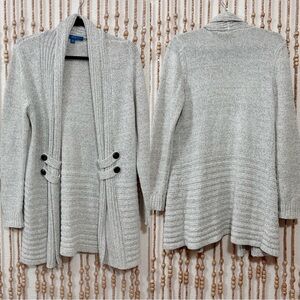 Heathered Gray Open Front Boho Cozy Contemporary Long Sleeve Holiday Sweater Sm